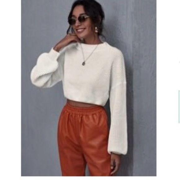 Sweaters - Women's Cropped White Knitted Sweater
